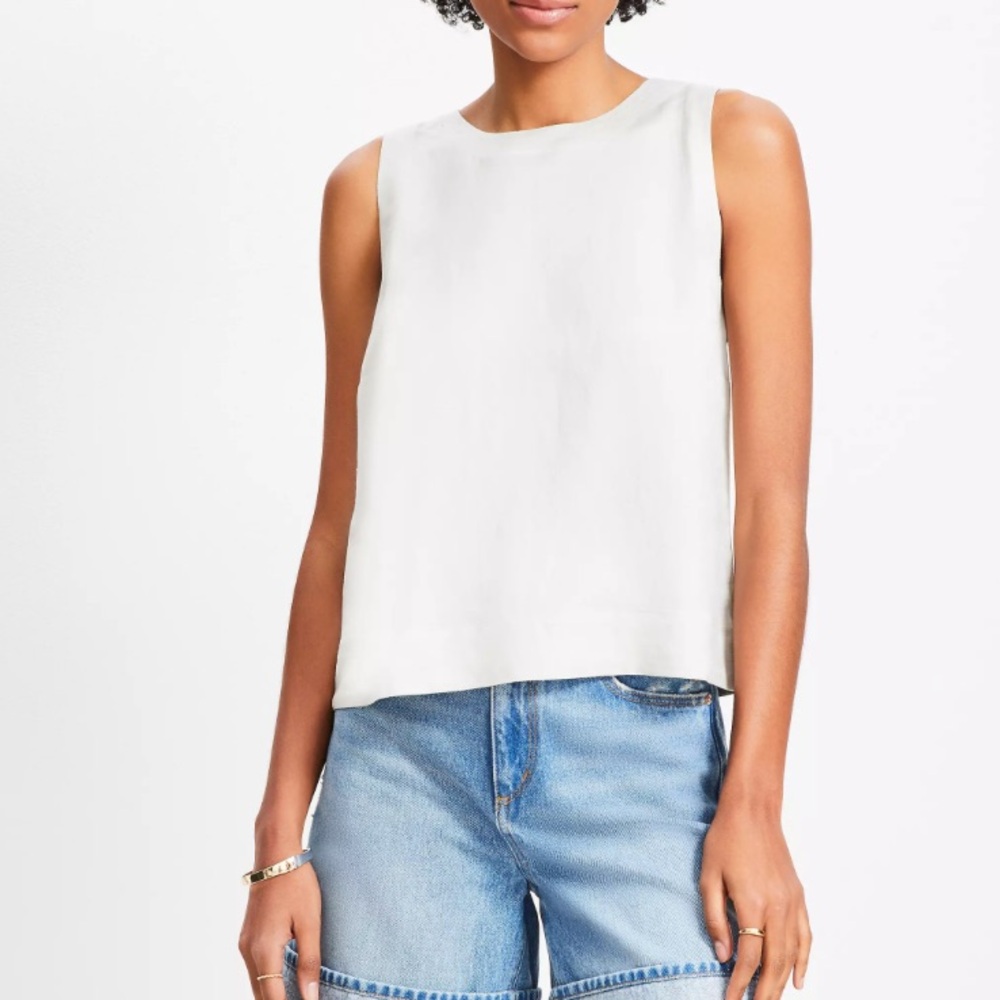 LOFT Linen Blend Petal Back Shell Split Back, Lar… - image 1